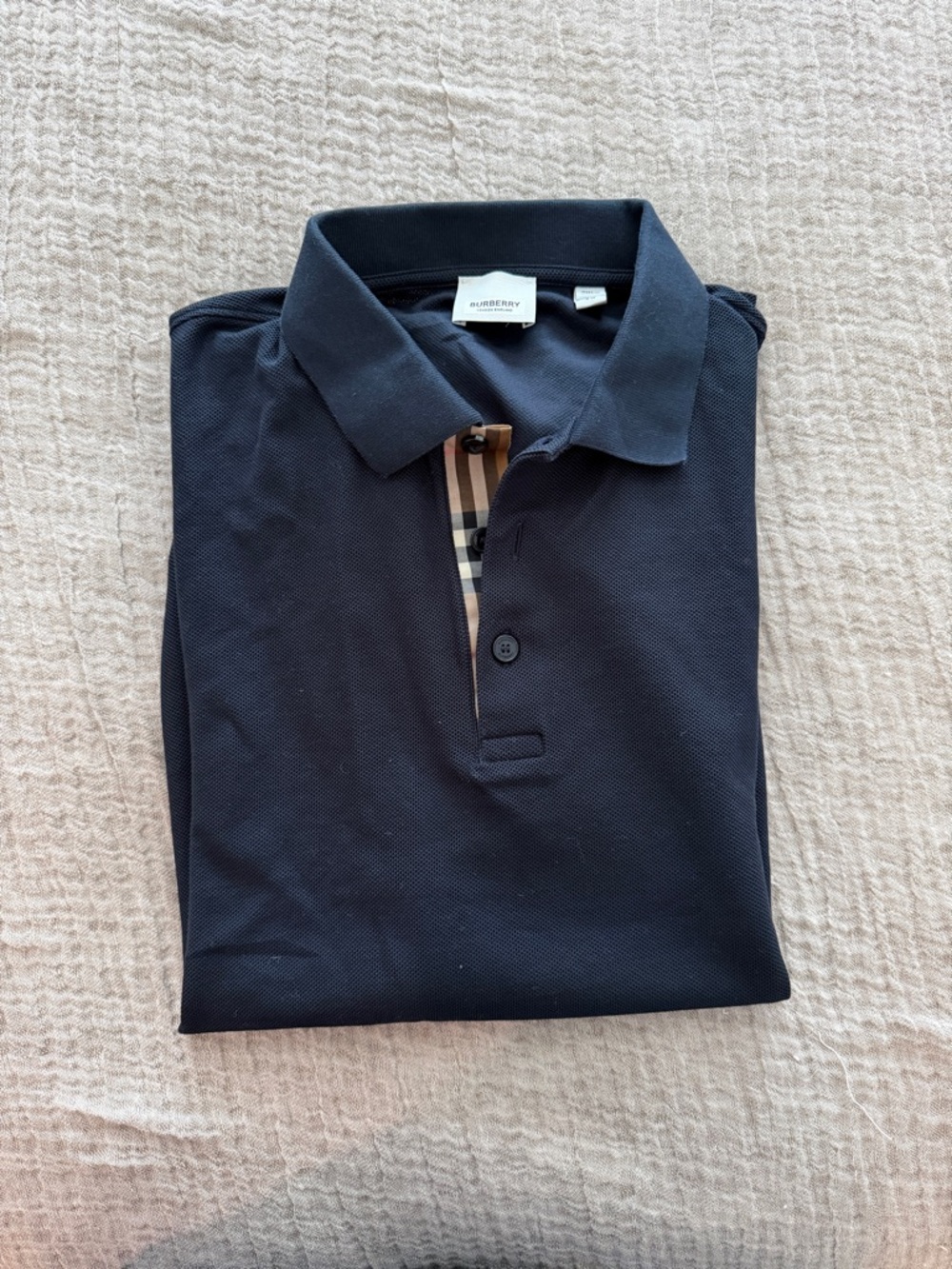 Burberry Navy Polo with Signature Check Placket